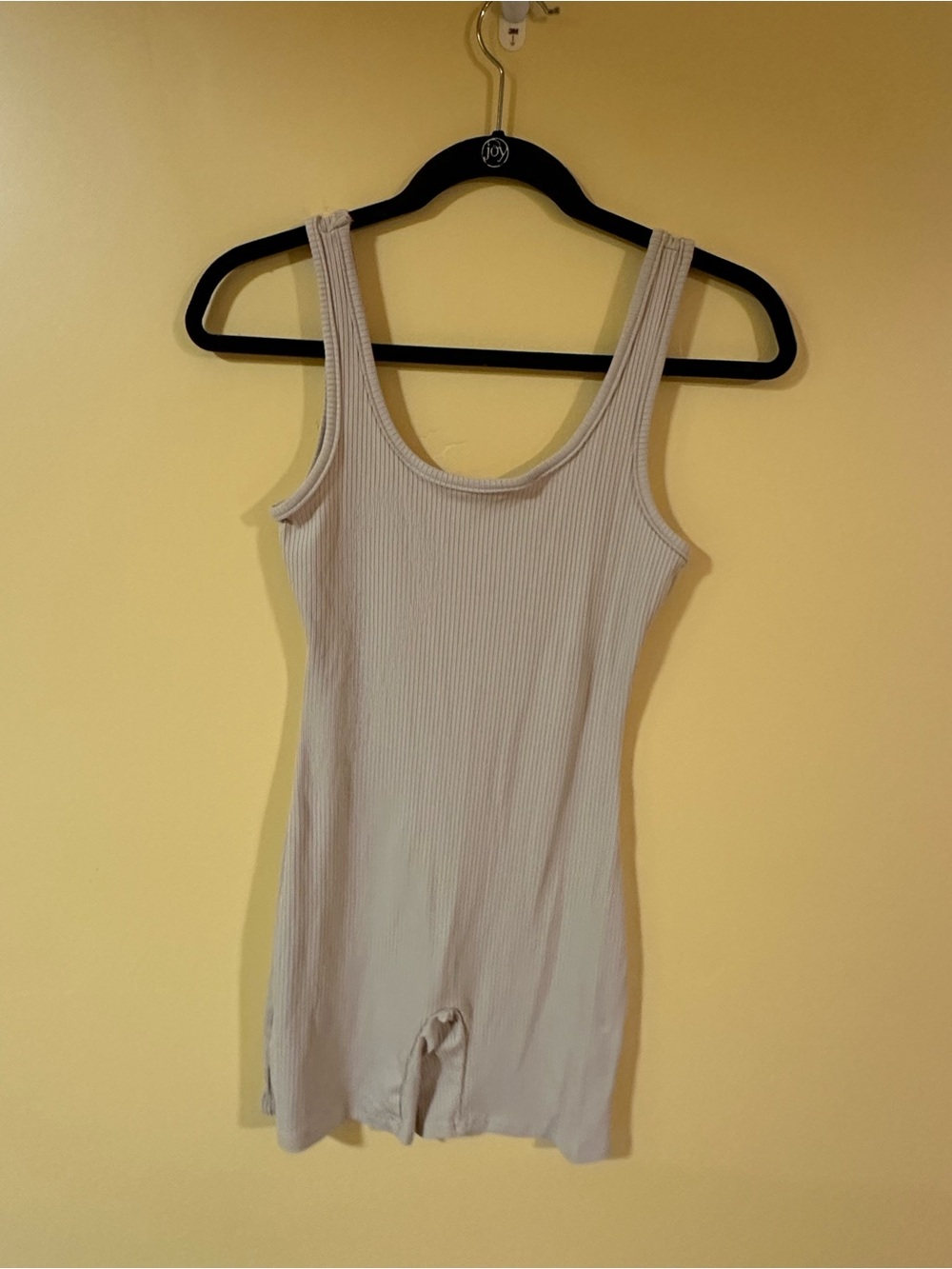 Ribbed Scoop Neck Romper in Light Beige